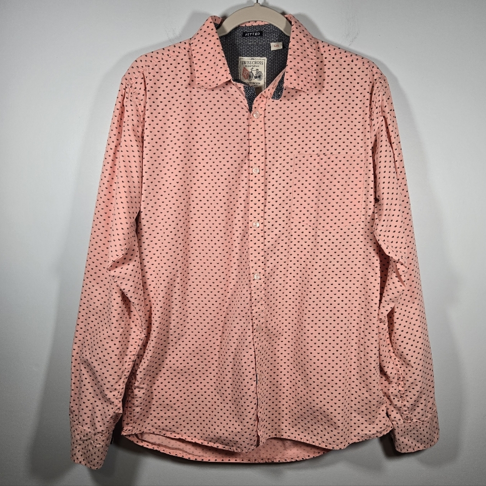 Swiss Cross Men’s Pink Crown Print Button Down Shirt Large Cotton Long Sleeve‎